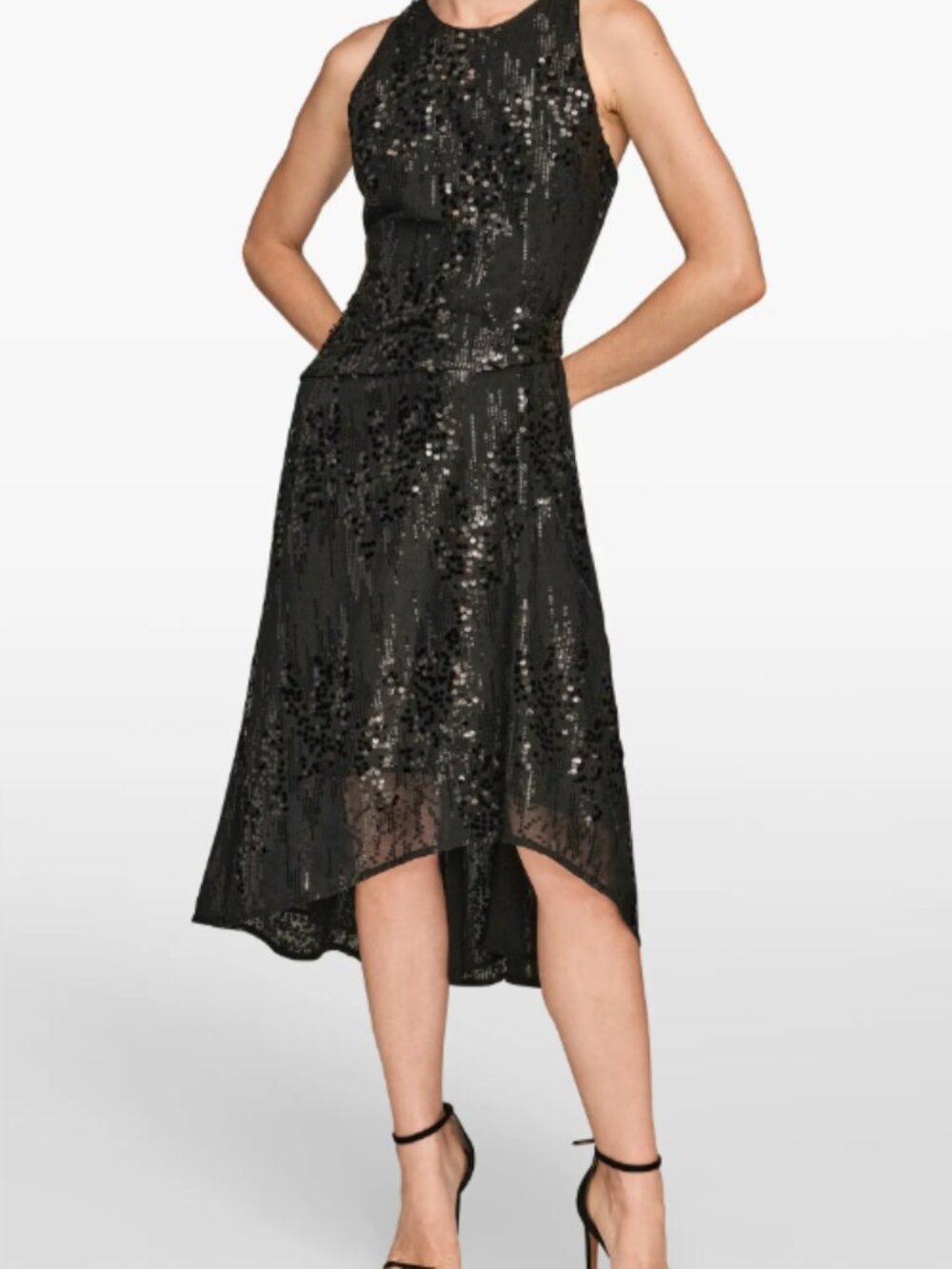NWT  Donna Karan New York Black Sequin Sleeveless Midi Dress Women's Size 14